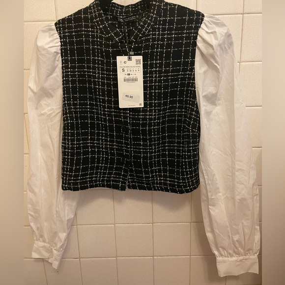 Zara Black and White Tweed Crop Top nwt - Picture 5 of 5